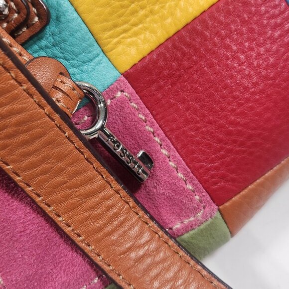 Fossil Multi Color Patchwork Leather Purse Shoulder Bag ZB9932‎ 15"×6" - Picture 7 of 11